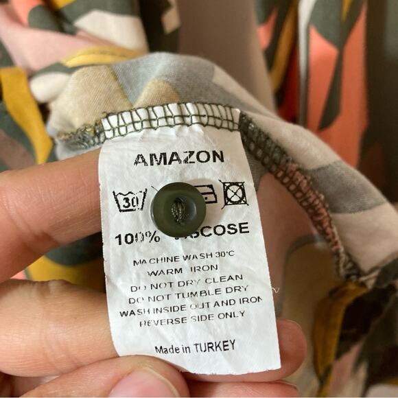 ❤️5/$25 SALE Big Dart Brown Orange Yellow Abstract Button Long Sleeve Blouse Top - Picture 7 of 9